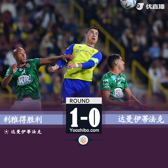 利雅得胜利1-0达曼伊蒂法克 C罗联赛首秀塔利斯卡头球制胜