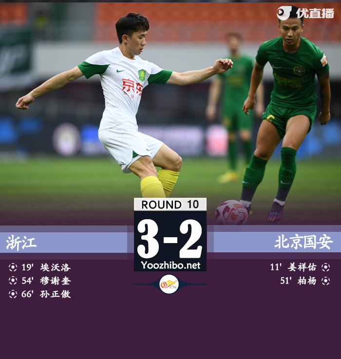 国安2-3浙江 浙江取主场首胜李提香助攻双响