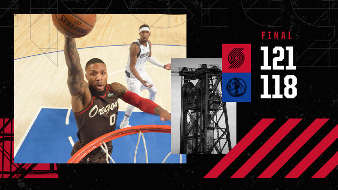 开拓者121-118险胜独行侠 利拉德34+11 东契奇44+7+9