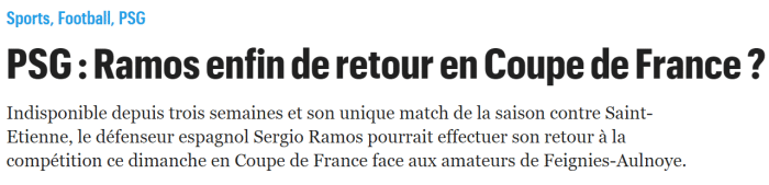 巴黎人报：拉莫斯恢复合练，可能本周末复出