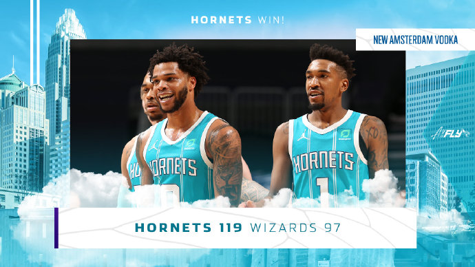 黄蜂119-97大胜奇才 海沃德25+5 罗齐尔26分 比尔31+6