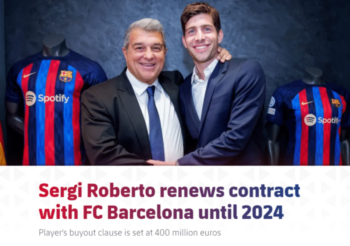 官方：巴萨与罗贝托续约至2024年