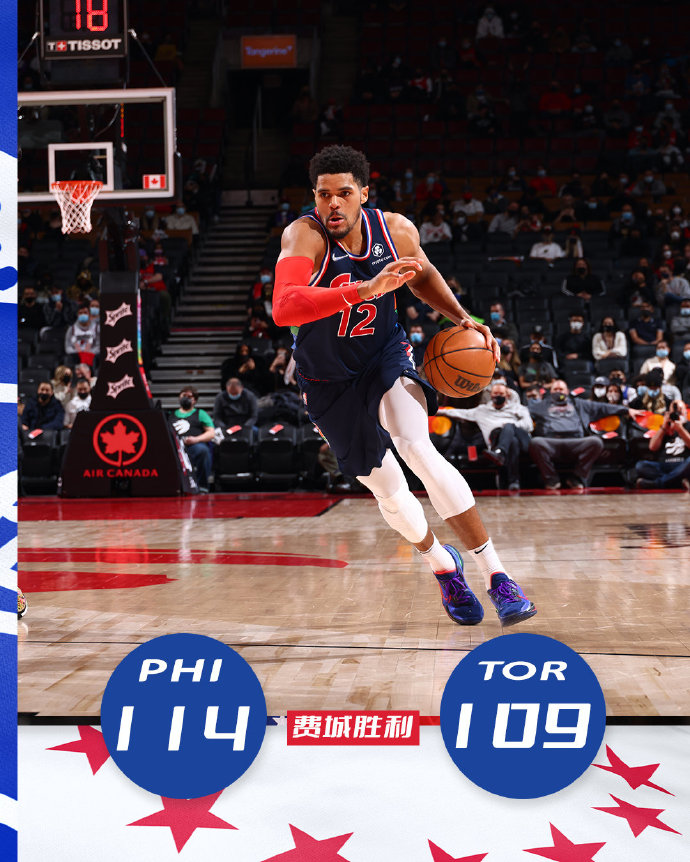 76人114-109击败猛龙 恩比德36+11 哈里斯19+12+10 布歇28+19