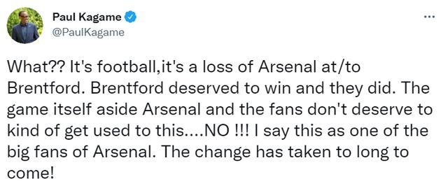 卢旺达枪迷总统表不满：阿森纳球迷不应习惯这些