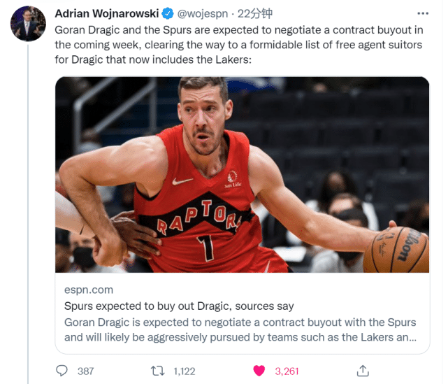 马刺德拉季奇下周商讨买断！35岁老将成香饽饽！湖网鹿勇有意签约