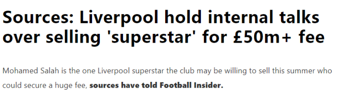 英媒：利物浦可能在今夏出售萨拉赫
