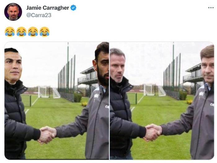 C罗开炮后和B费尴尬握手，卡拉格P图调侃