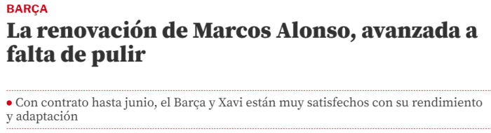 世体：马科斯-阿隆索接近与巴萨续约
