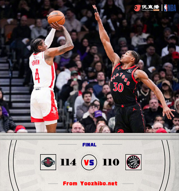 火箭114-110战胜猛龙 狄龙27+6 范弗里特10中1 巴恩斯15中2