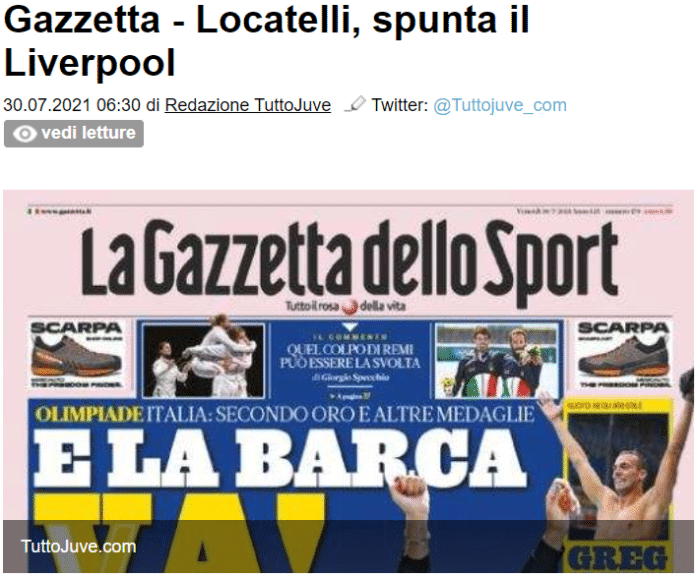 截胡尤文！利物浦已加入洛卡特利争夺战