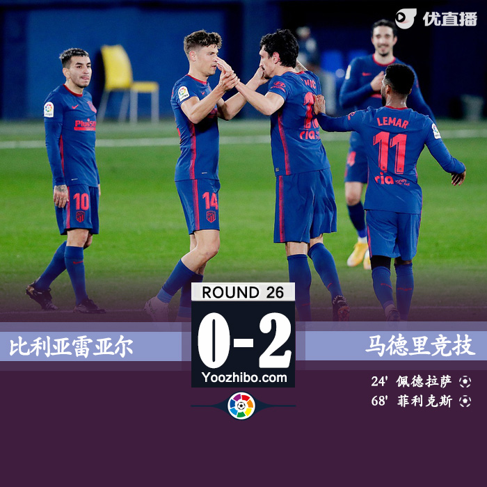 马竞2-0比利亚雷亚尔 菲利克斯建功萨维奇造乌龙
