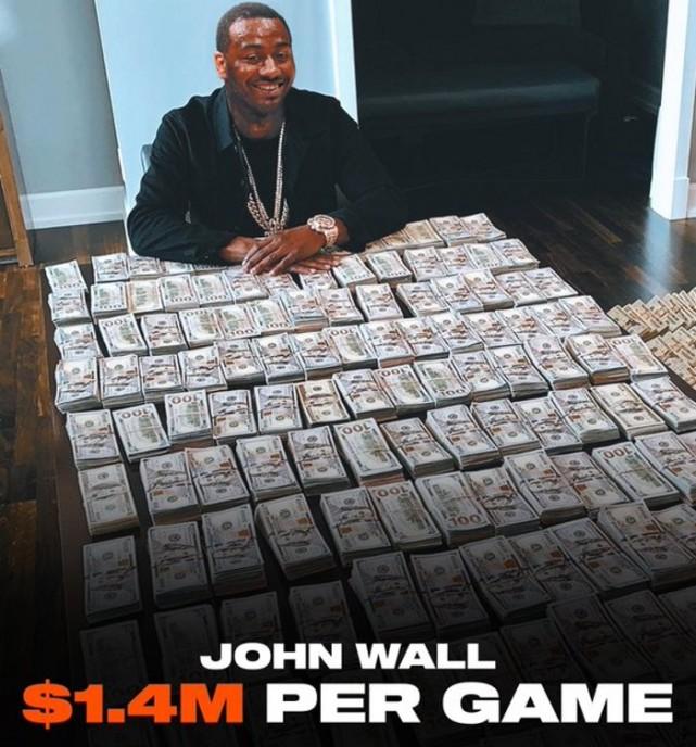 沃尔打一场球赚140万美元！美媒晒神图感慨：72场薪水超过1亿