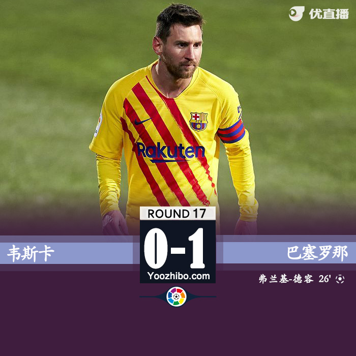 西甲简报：韦斯卡0-1巴塞罗那 梅西助攻德容破门