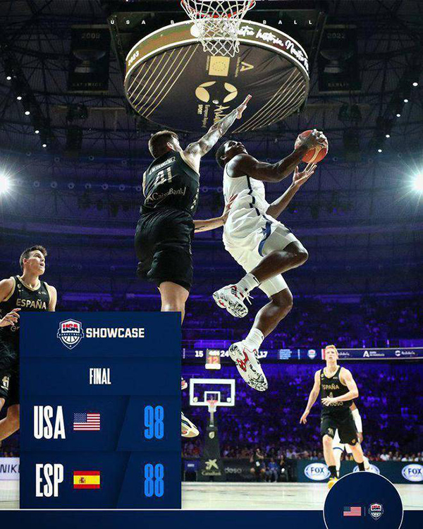 美国男篮98-88战胜西班牙 布伦森9中9砍21分