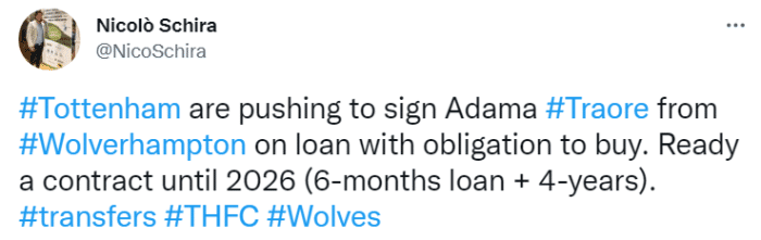 斯基拉：热刺准备先租后买签下阿达马-特劳雷