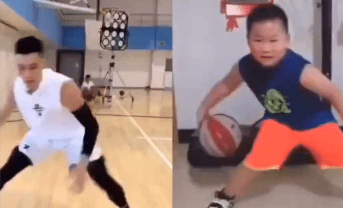 火了！7岁男孩苦练胯下运球，与林书豪合拍短视频，偶像詹姆斯