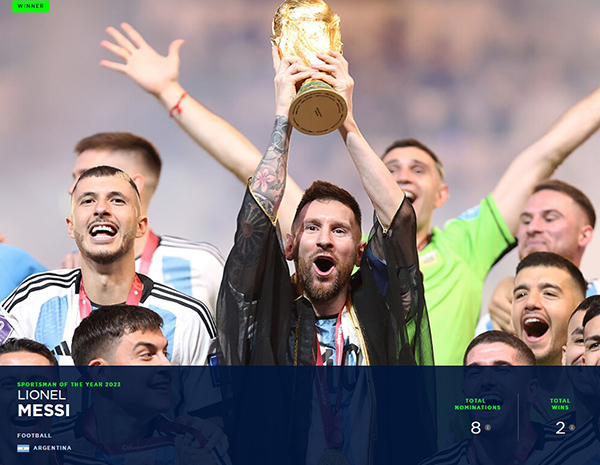 官方：梅西当选2023年劳伦斯最佳男运动员