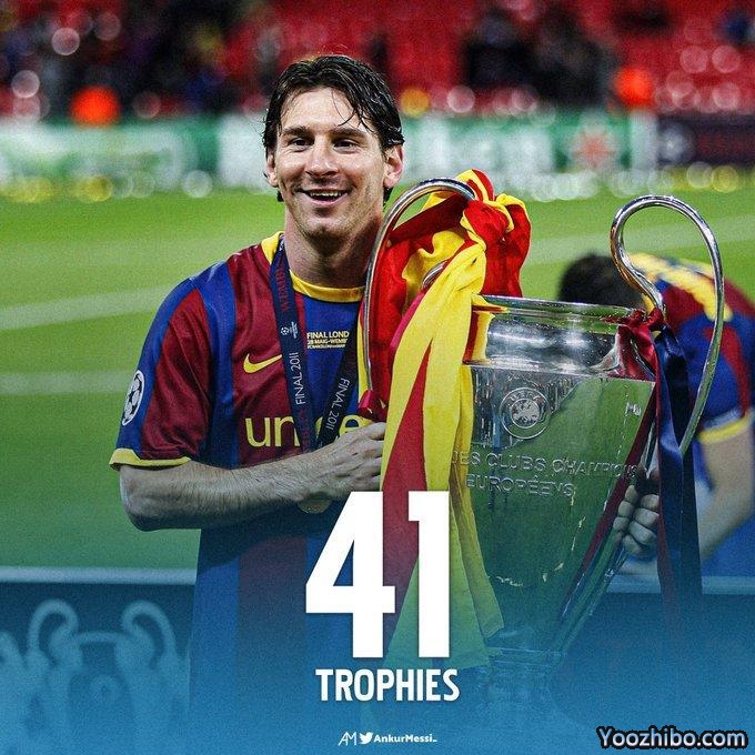 梅西职业生涯已获41冠，还差2冠并列历史第一