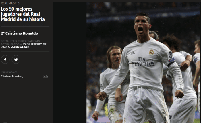 皇马历史最佳50人：迪斯蒂法诺第一，C罗次席