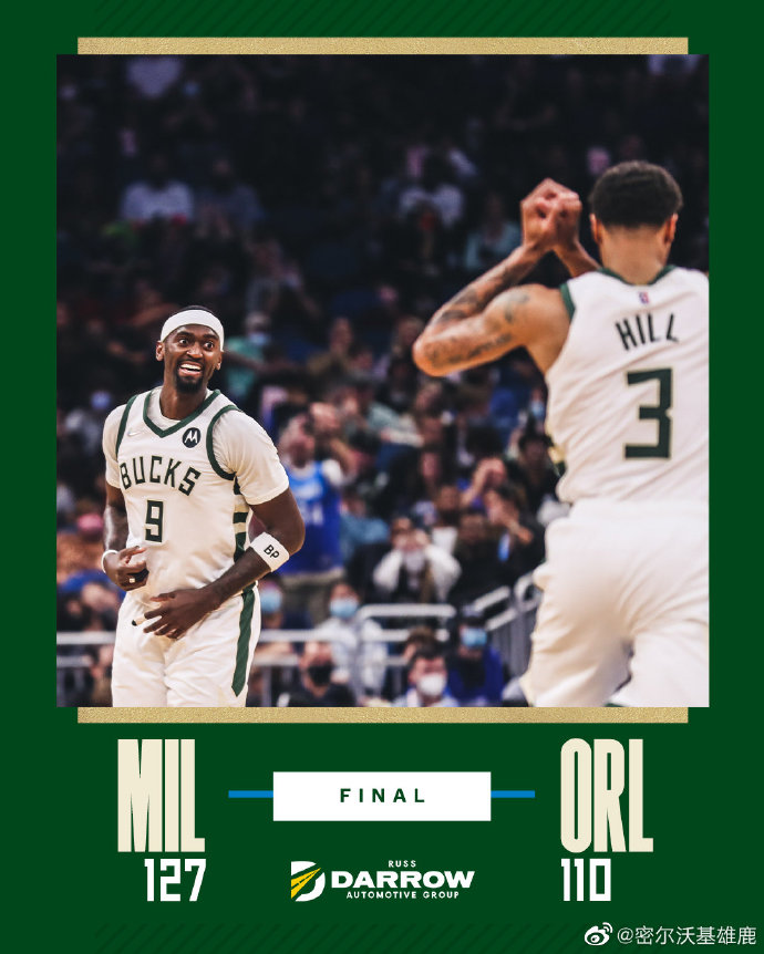 雄鹿127-110轻取魔术 字母哥28+6+6 霍勒迪18+10 小瓦格纳38+7