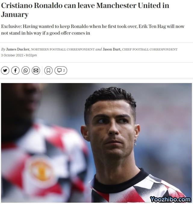 无缘战曼城后失望！曝C罗寻求冬窗离曼联，若有合适报价主帅愿放人