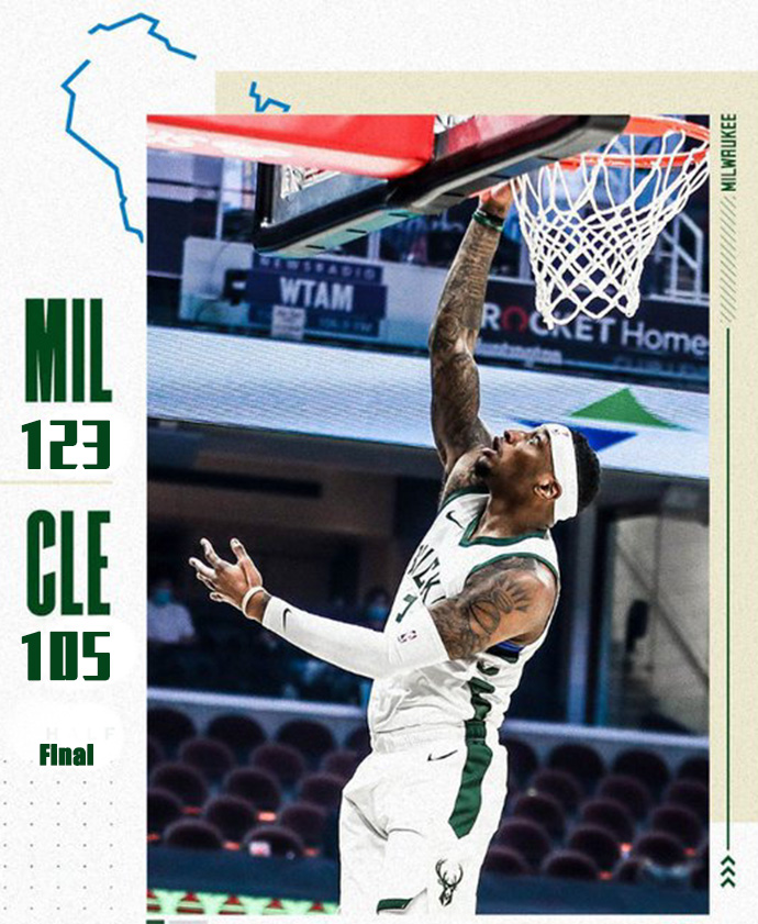 雄鹿123-105轻取骑士 字母哥33+12 塞克斯顿19分