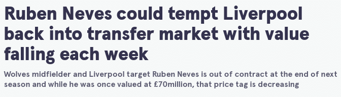 镜报：利物浦可能冬窗求购鲁本-内维斯