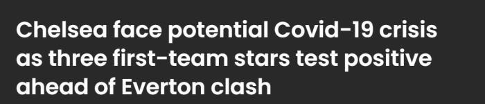 Goal：切尔西阵中新增3人感染新冠肺炎