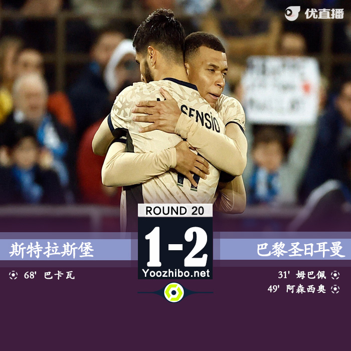 巴黎2-1斯特拉斯堡 姆巴佩失点后与阿森西奥互相传射