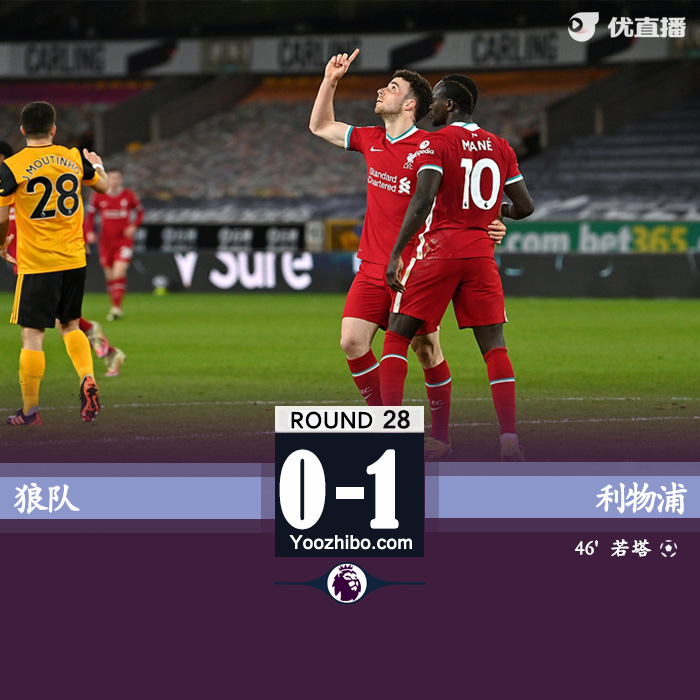 利物浦1-0狼队 马内助攻若塔弑旧主