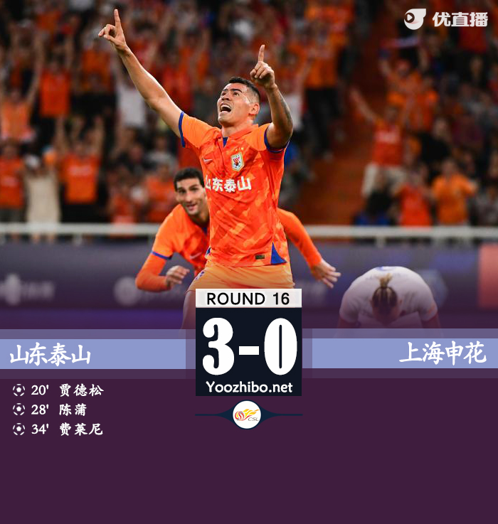 泰山3-0申花 11轮不败暂升第4 费莱尼贾德松建功莫伊塞斯两助
