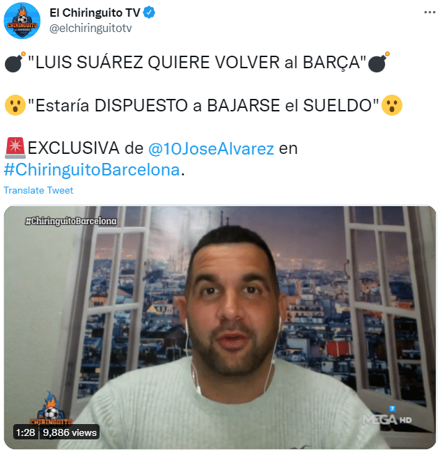 六台：苏亚雷斯想重回巴萨，愿意自降薪水