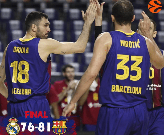 男篮国家德比！巴萨5分险胜皇马强势领跑积分榜，米罗蒂奇13分