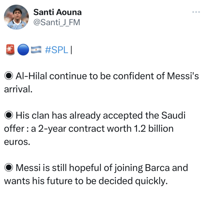 梅西竞购战打响！父亲已接受沙特2年12亿报价，英超2土豪队欲截胡