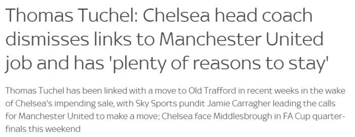 图赫尔：我不会去曼联，有很多理由留在切尔西