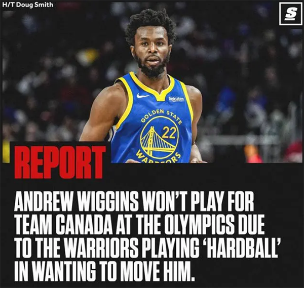 维金斯退出加拿大男篮 与勇士关系濒临破裂