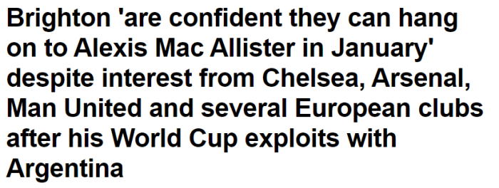 TA：布莱顿有信心在冬窗留住麦卡利斯特