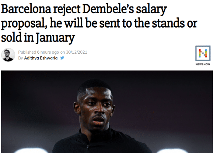 每体：巴萨对登贝莱逐渐失去耐心，考虑赶他上看台