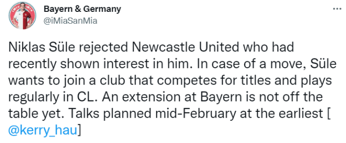 记者：聚勒拒绝了纽卡给出的报价