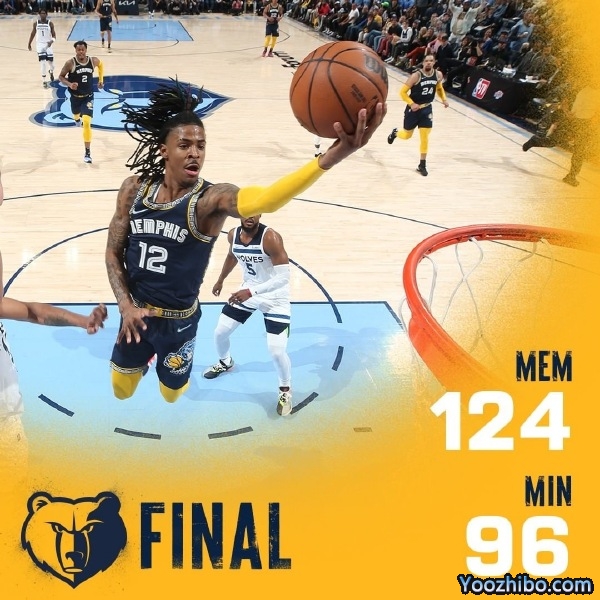 灰熊124-96大胜森林狼  莫兰特23+9+10 爱德华兹20+6 