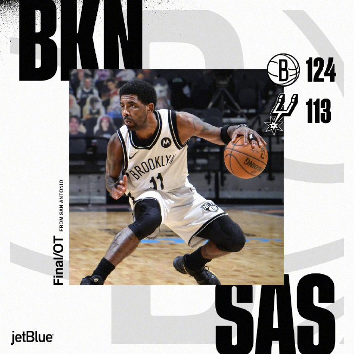 篮网124-113加时擒马刺 哈登30+14+15 欧文27+7 德罗赞22+11