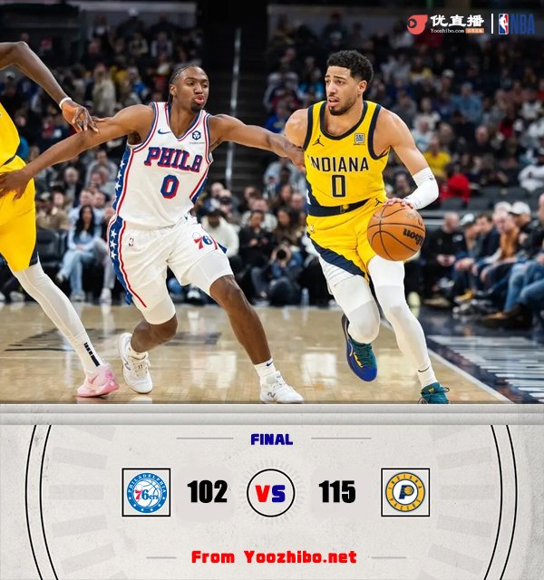 步行者115-102战胜76人 西亚卡姆21+8+5 马克西28分 帝&椒缺战