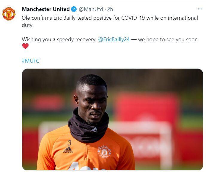 曼联官方: 拜利新冠检测呈阳性