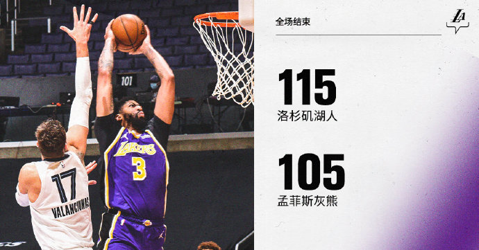 湖人115-105逆转灰熊 戴维斯35+8 詹姆斯28+9+8