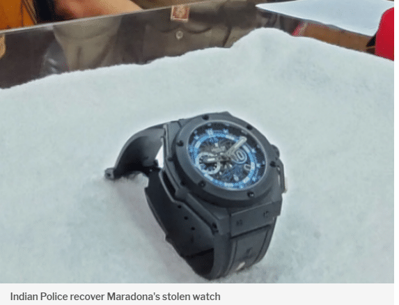 警方找回马拉多纳定制手表，价值26500美元