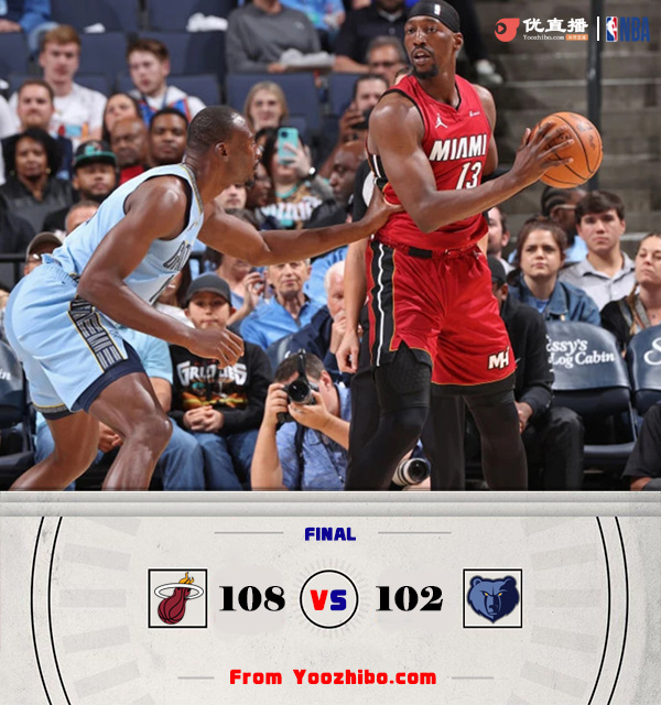 热火108-102击败灰熊 阿德巴约30+11 洛瑞17+11+9 小贾伦28分