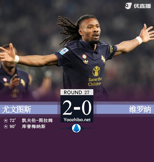尤文2-0维罗纳5轮连胜居第4 K-图拉姆&库普梅纳斯建功