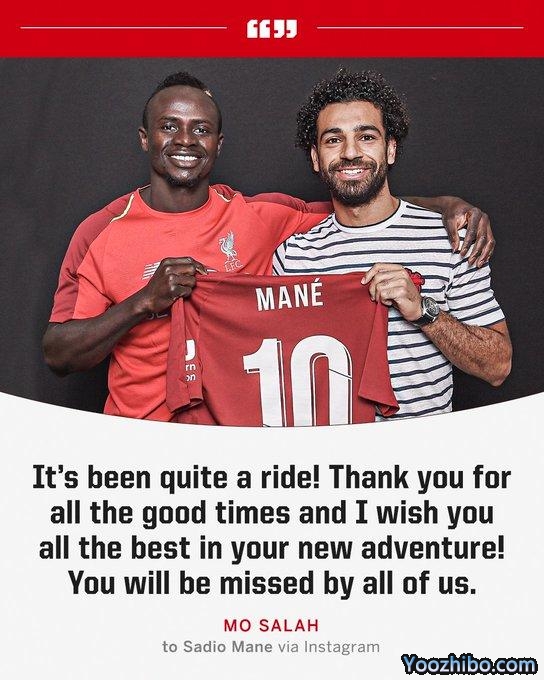 萨拉赫社媒发文告别马内：我们都会想念你的