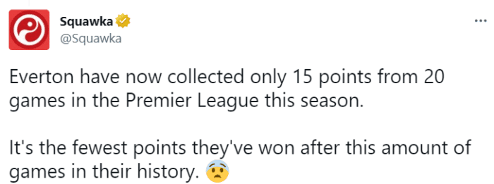 要降级了？埃弗顿创队史英超同期最差战绩