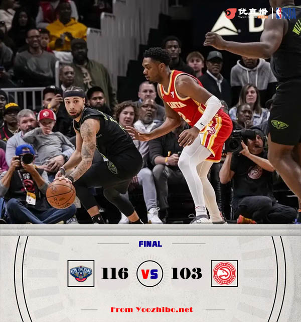 鹈鹕116-103轻取老鹰 墨菲28+7 锡安27+6+7 穆雷23+11